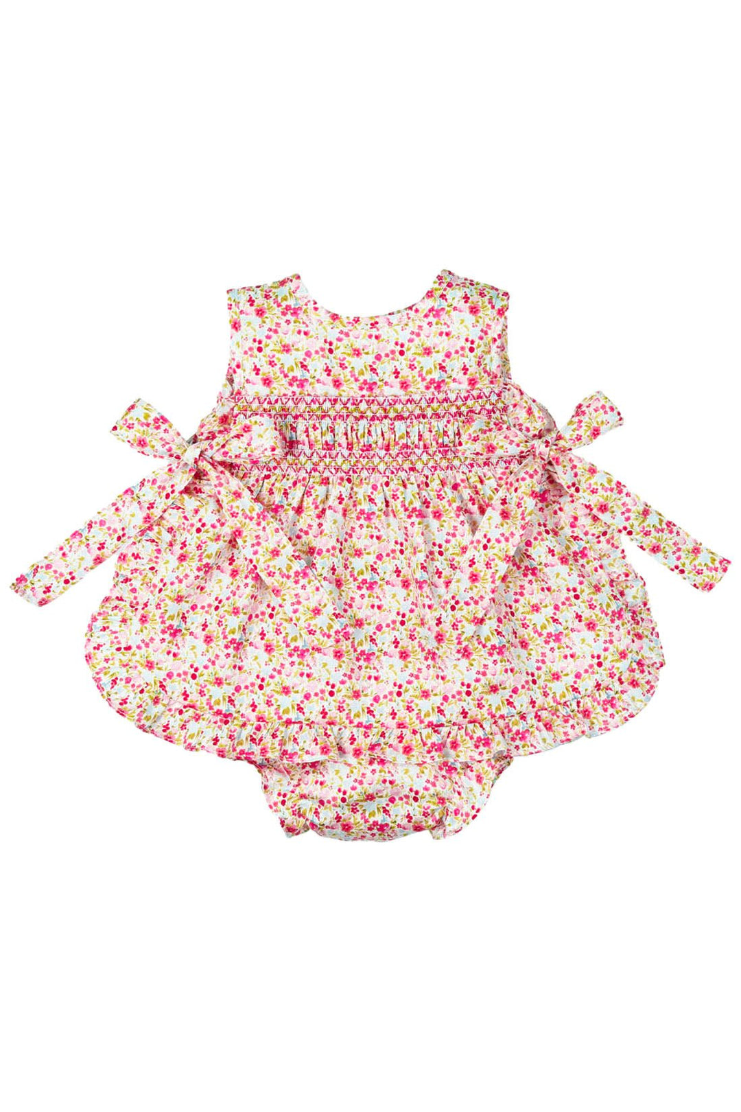 Mac Ilusión "Madeline" Bright Pink Floral Smocked Dress & Bloomers - Millie and John