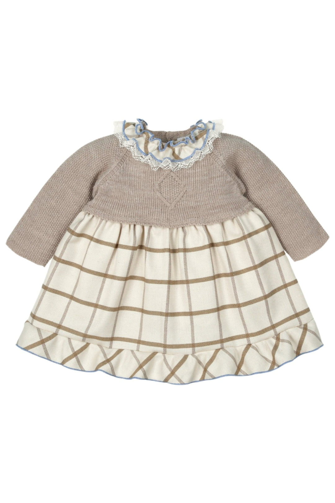 Mac Ilusión "Mia" Hazelnut Half Knit Check Dress - Millie and John