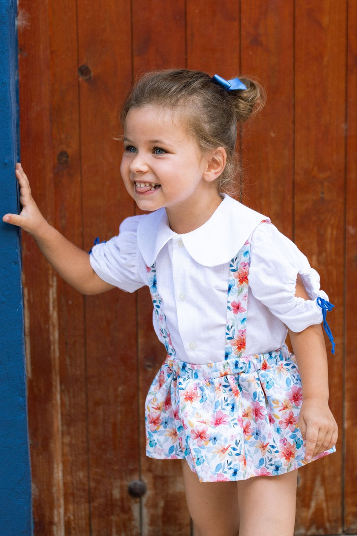 Mac Ilusión "Mina" Dusky Blue & Red Floral Bloomer Skirt & Blouse - Millie and John