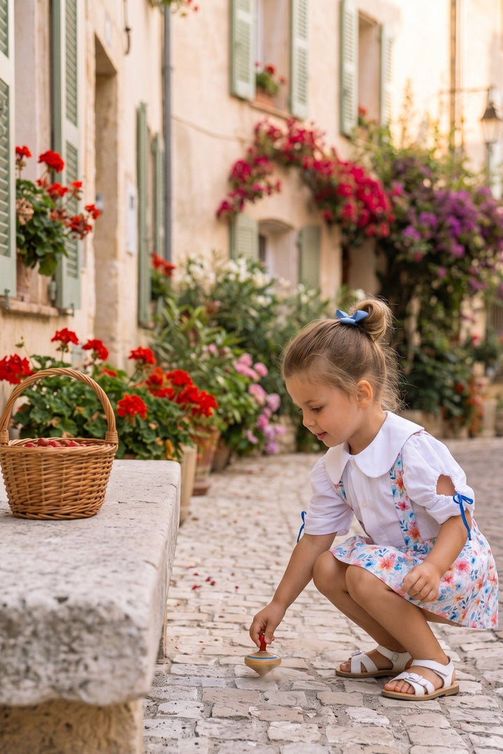 Mac Ilusión "Mina" Dusky Blue &amp; Red Floral Bloomer Skirt &amp; Blouse - Millie and John