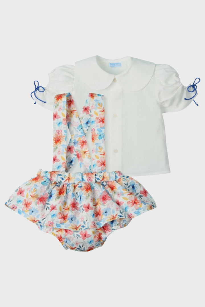 Mac Ilusión "Mina" Dusky Blue & Red Floral Bloomer Skirt & Blouse - Millie and John