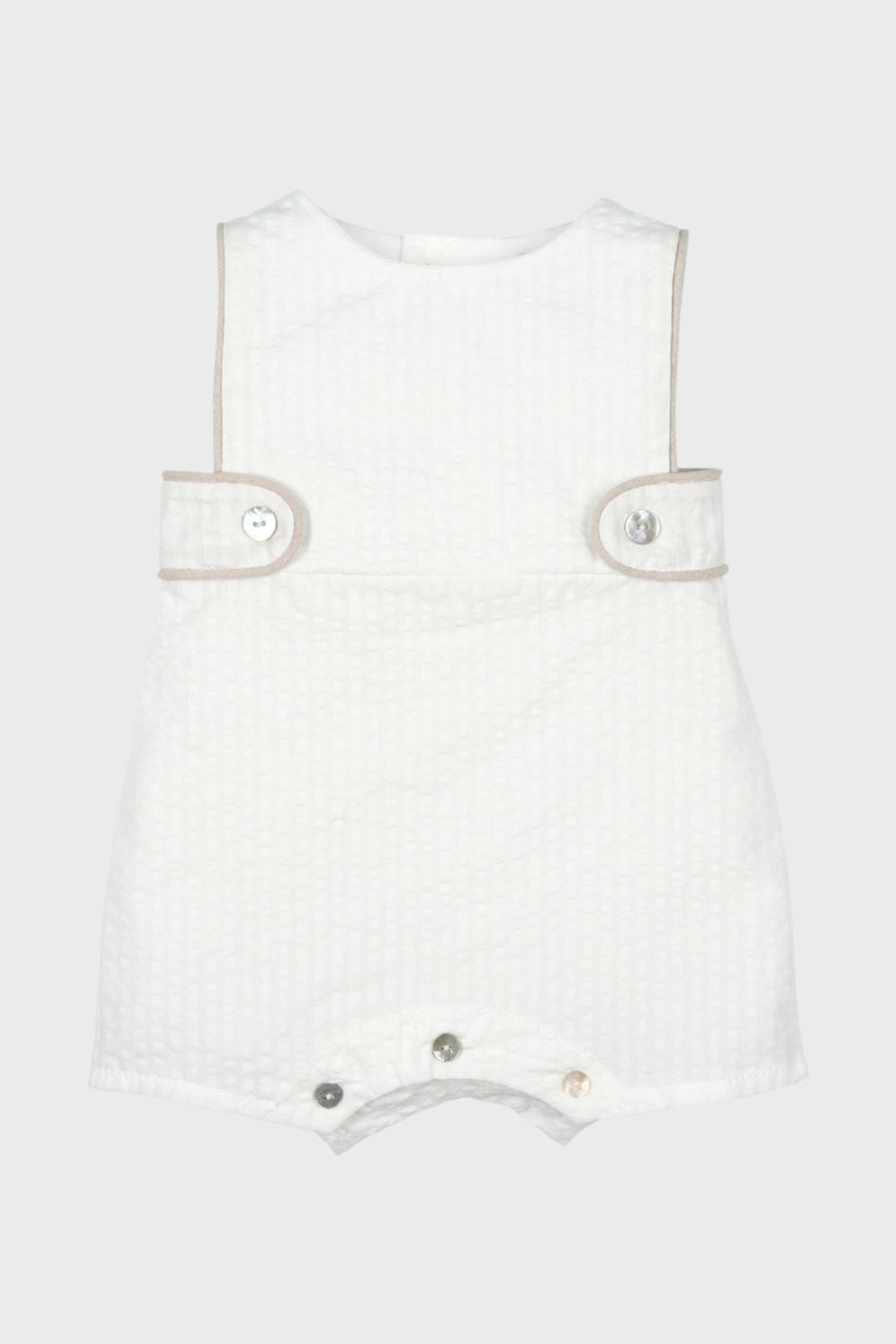 Mac Ilusión "Pax" White Seersucker Striped Dungarees - Millie and John