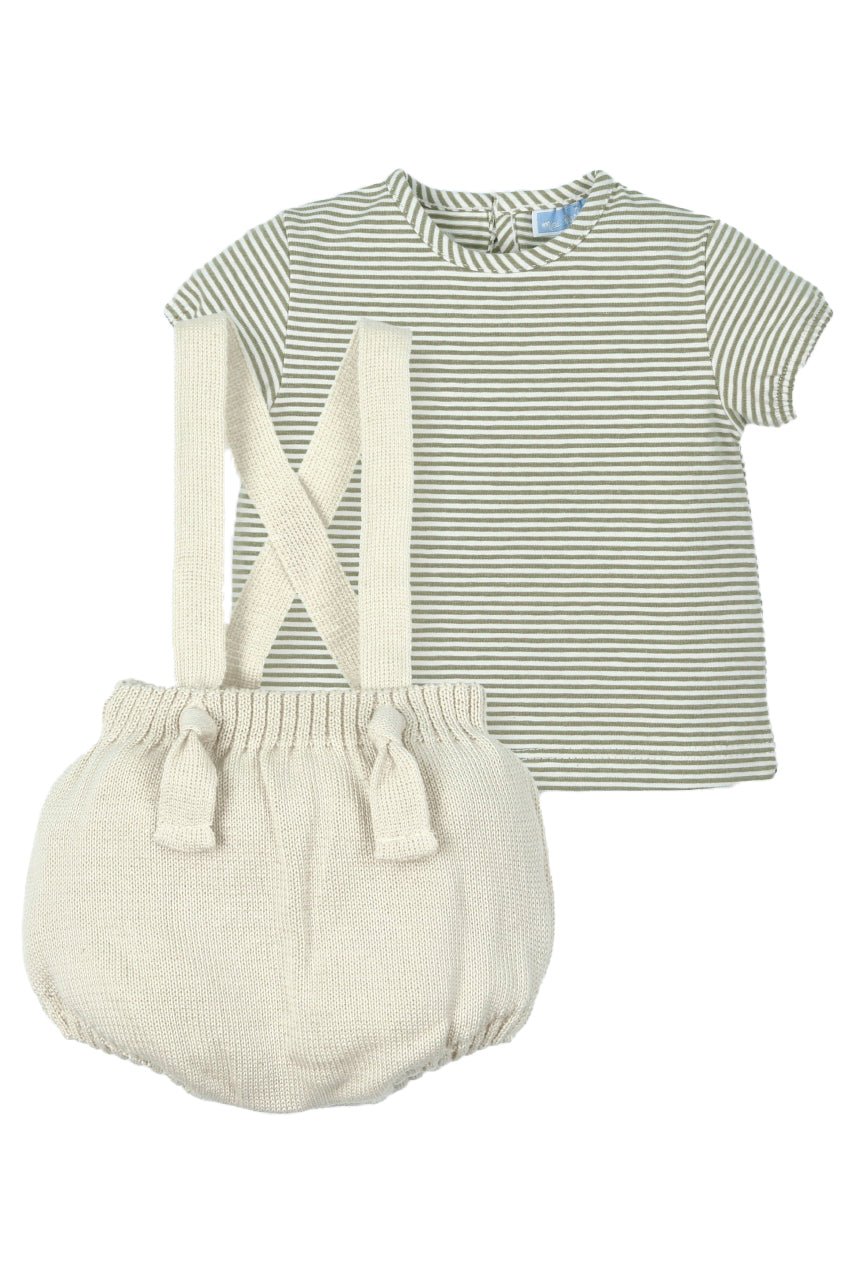 Mac Ilusión "Perry" Olive Green Striped Tee & Knit Jam Pants - Millie and John