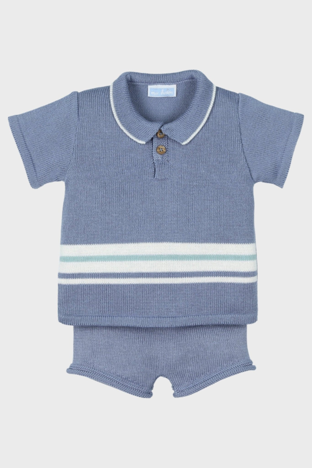 Mac Ilusión "Rio" Dusky Blue Knitted Polo Shirt & Shorts - Millie and John