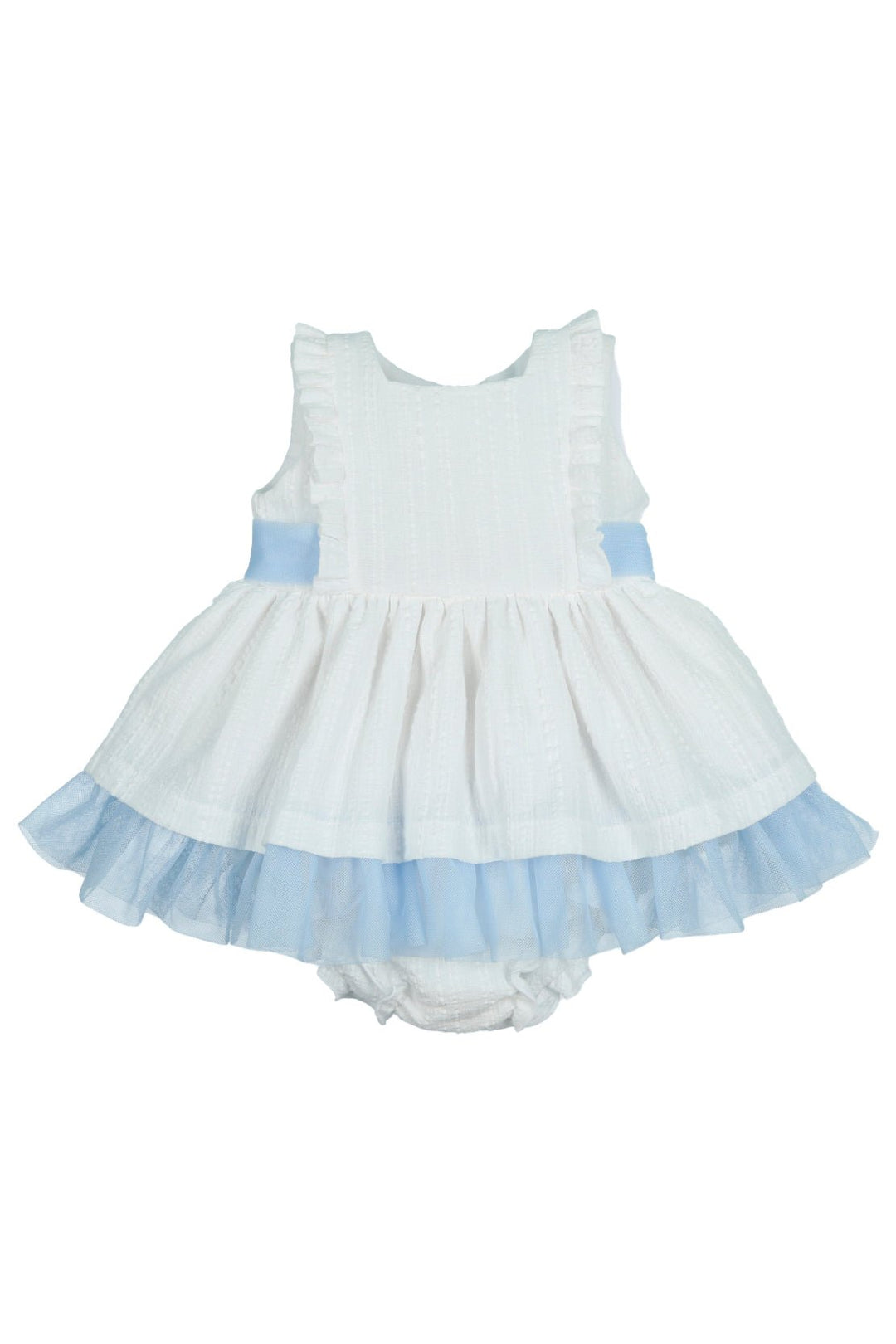 Mac Ilusión "Roselyn" White & Blue Tulle Dress & Bloomers - Millie and John