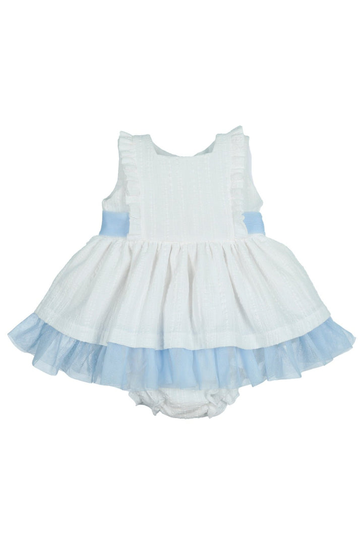 Mac Ilusión "Roselyn" White & Blue Tulle Dress & Bloomers - Millie and John