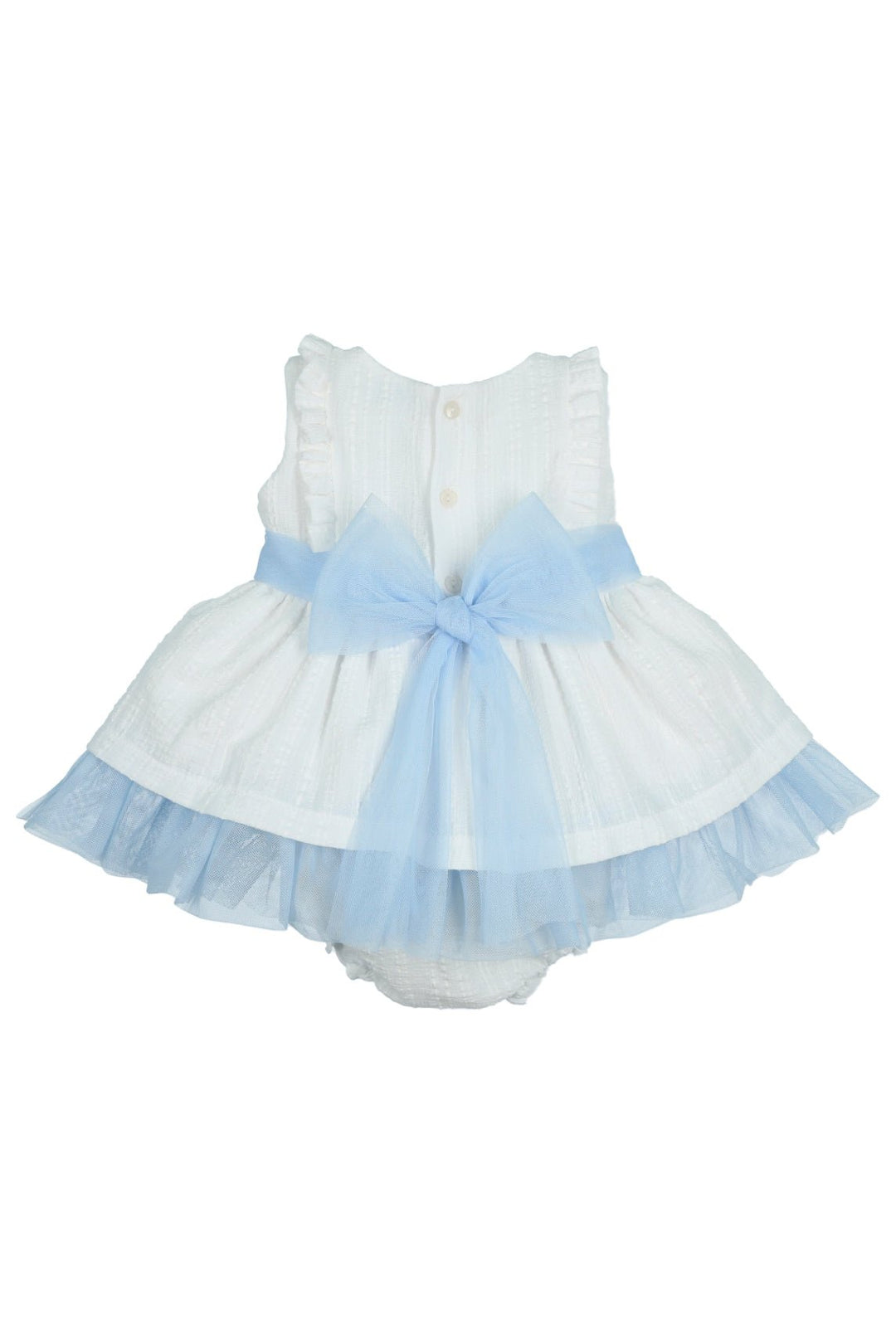 Mac Ilusión "Roselyn" White & Blue Tulle Dress & Bloomers - Millie and John