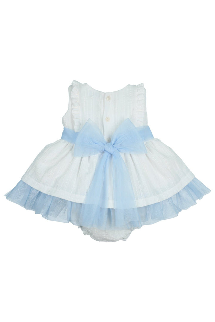 Mac Ilusión "Roselyn" White & Blue Tulle Dress & Bloomers - Millie and John