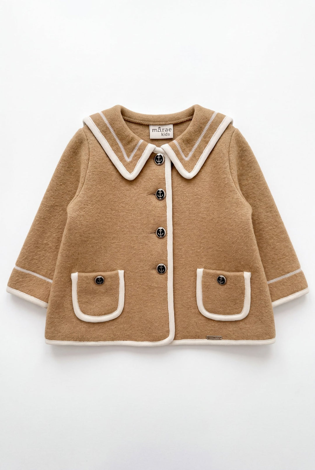 MARAE Kids "Artemis" Camel & Ivory Merino Wool Sailor Jacket - Millie and John