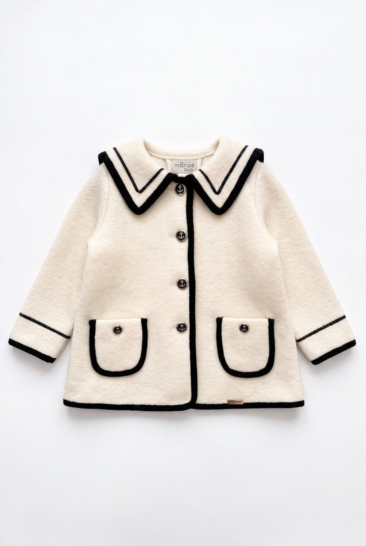 MARAE Kids "Artemis" Ivory &amp; Black Merino Wool Sailor Jacket - Millie and John