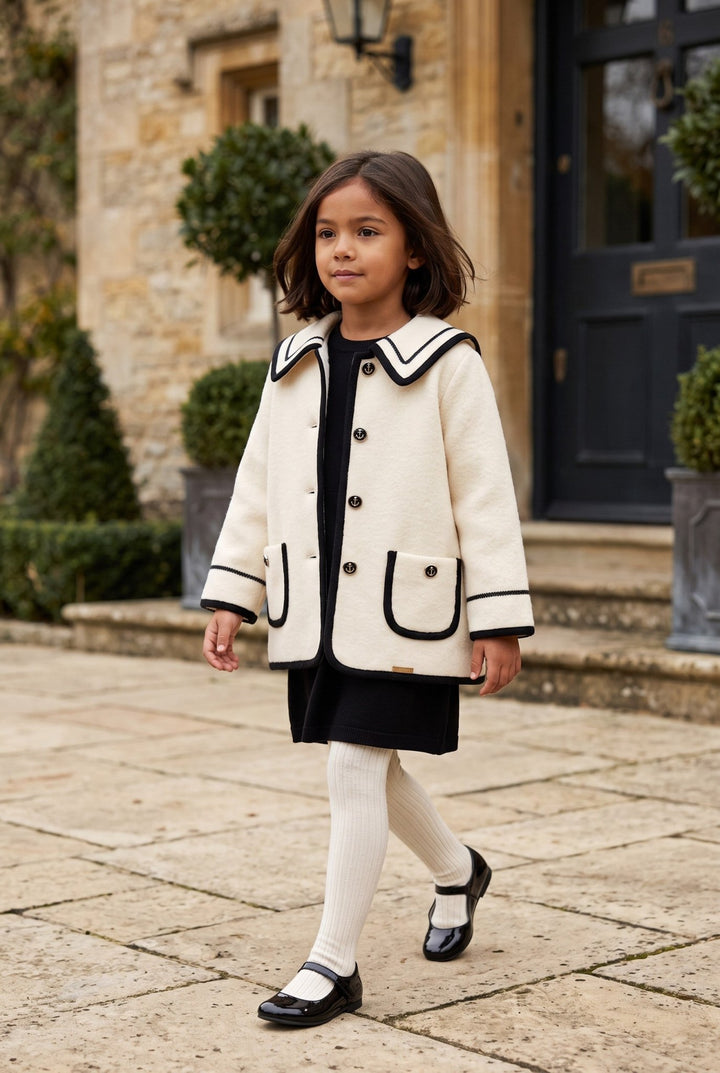 MARAE Kids "Artemis" Ivory &amp; Black Merino Wool Sailor Jacket - Millie and John