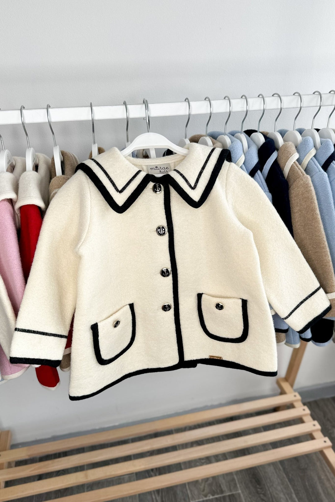 MARAE Kids "Artemis" Ivory & Black Merino Wool Sailor Jacket - Millie and John