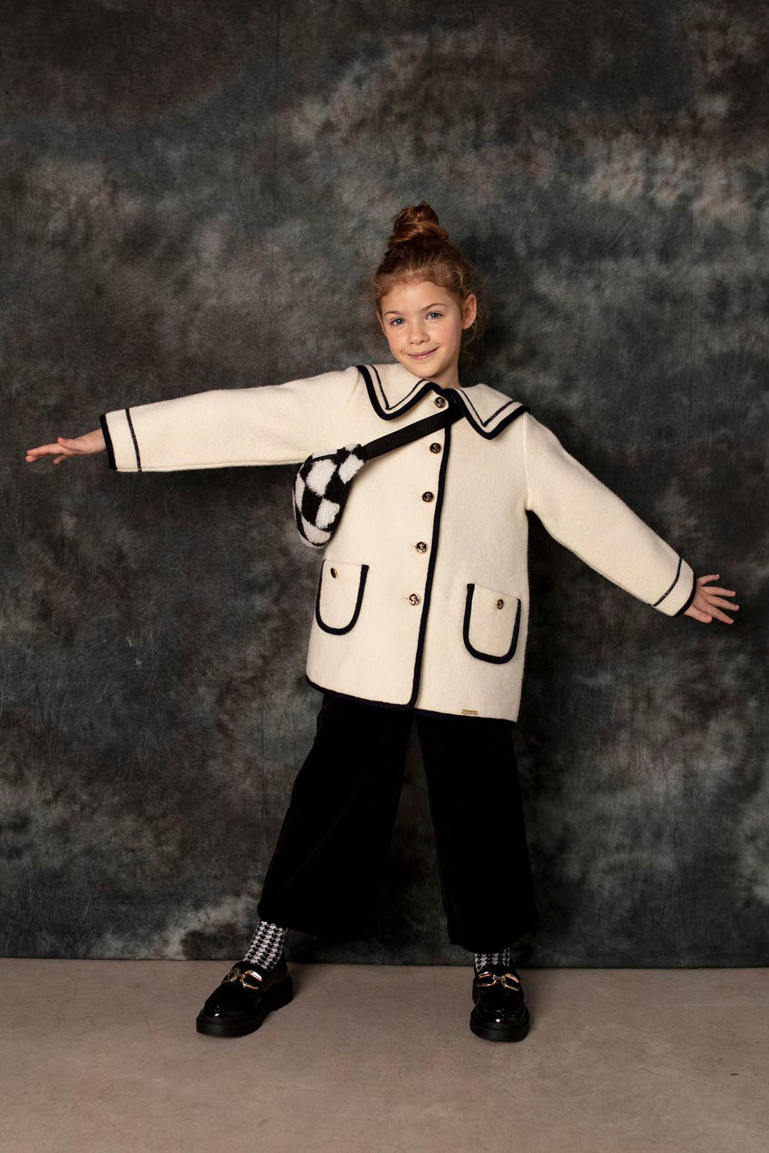 MARAE Kids "Artemis" Ivory & Navy Merino Wool Sailor Jacket - Millie and John