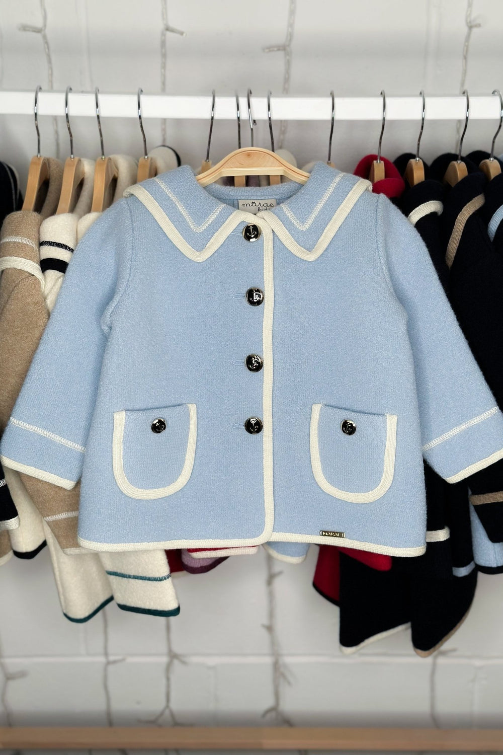 MARAE Kids "Artemis" Light Blue & Ivory Merino Wool Sailor Jacket - Millie and John