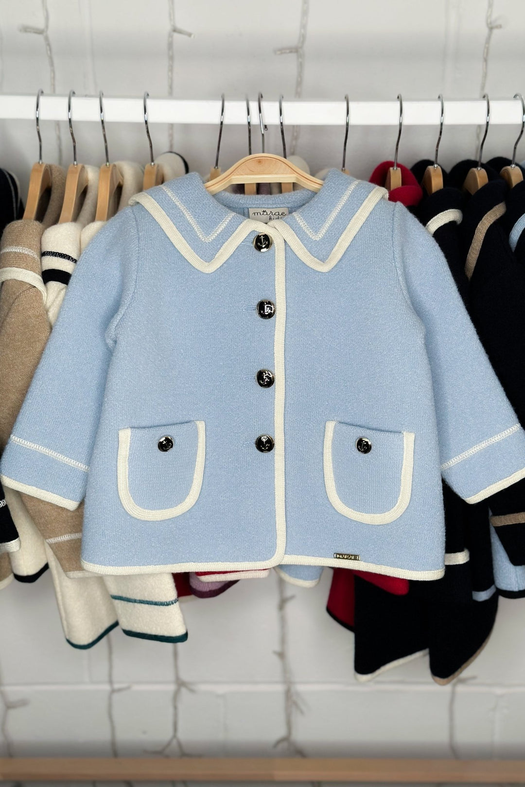 MARAE Kids "Artemis" Light Blue & Ivory Merino Wool Sailor Jacket - Millie and John