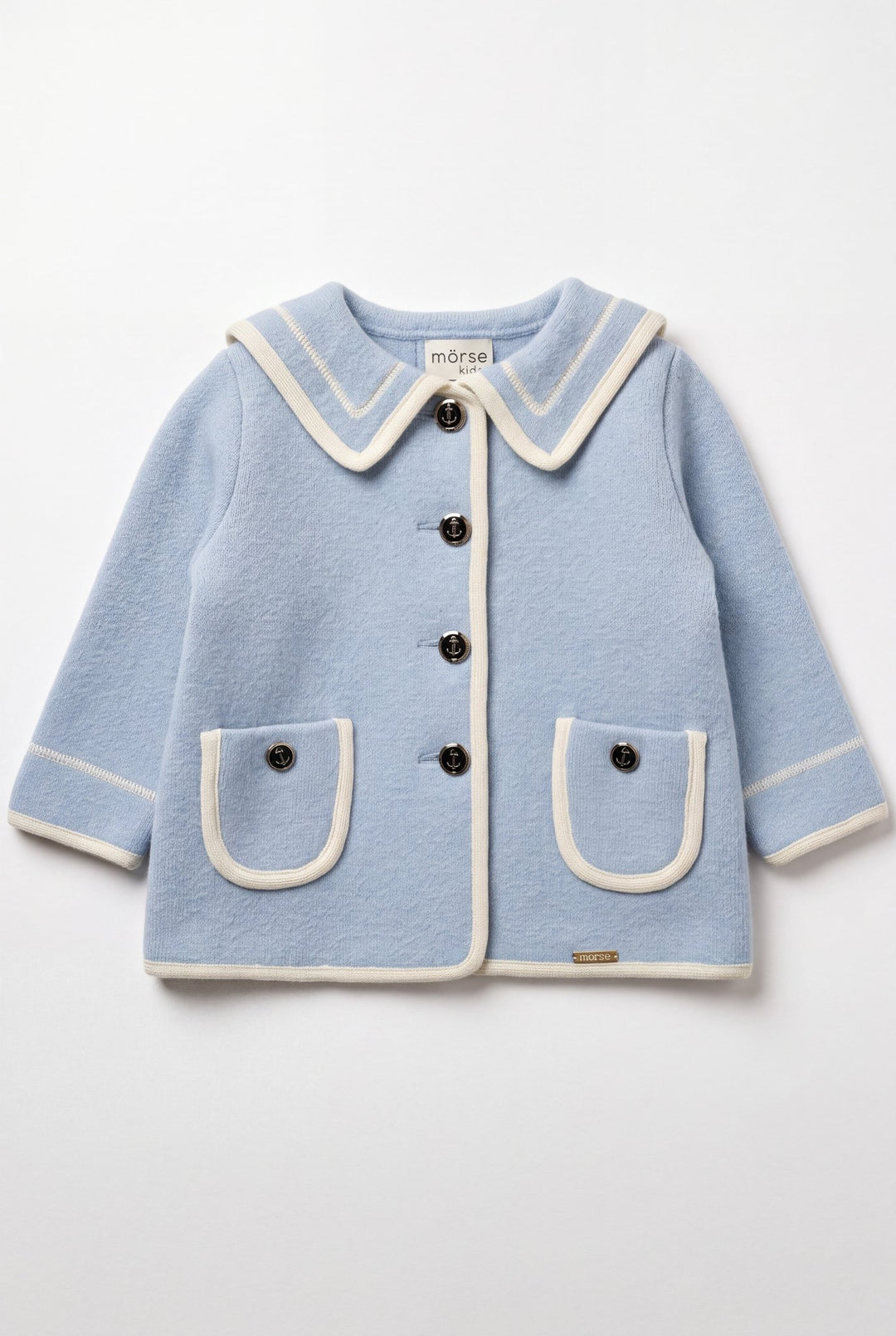 MARAE Kids "Artemis" Light Blue & Ivory Merino Wool Sailor Jacket - Millie and John