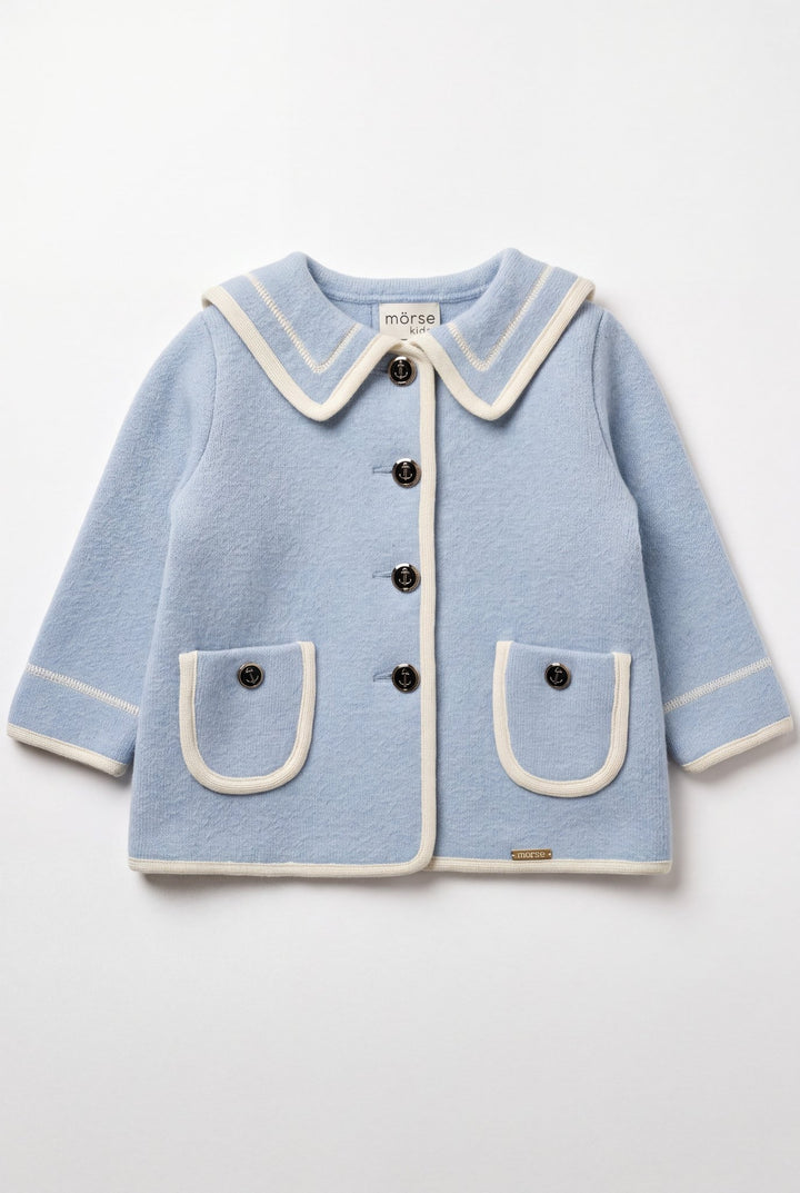 MARAE Kids "Artemis" Light Blue &amp; Ivory Merino Wool Sailor Jacket - Millie and John