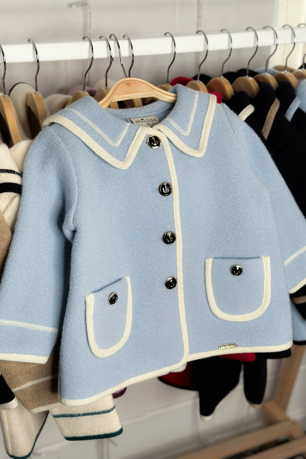 MARAE Kids "Artemis" Light Blue & Ivory Merino Wool Sailor Jacket - Millie and John
