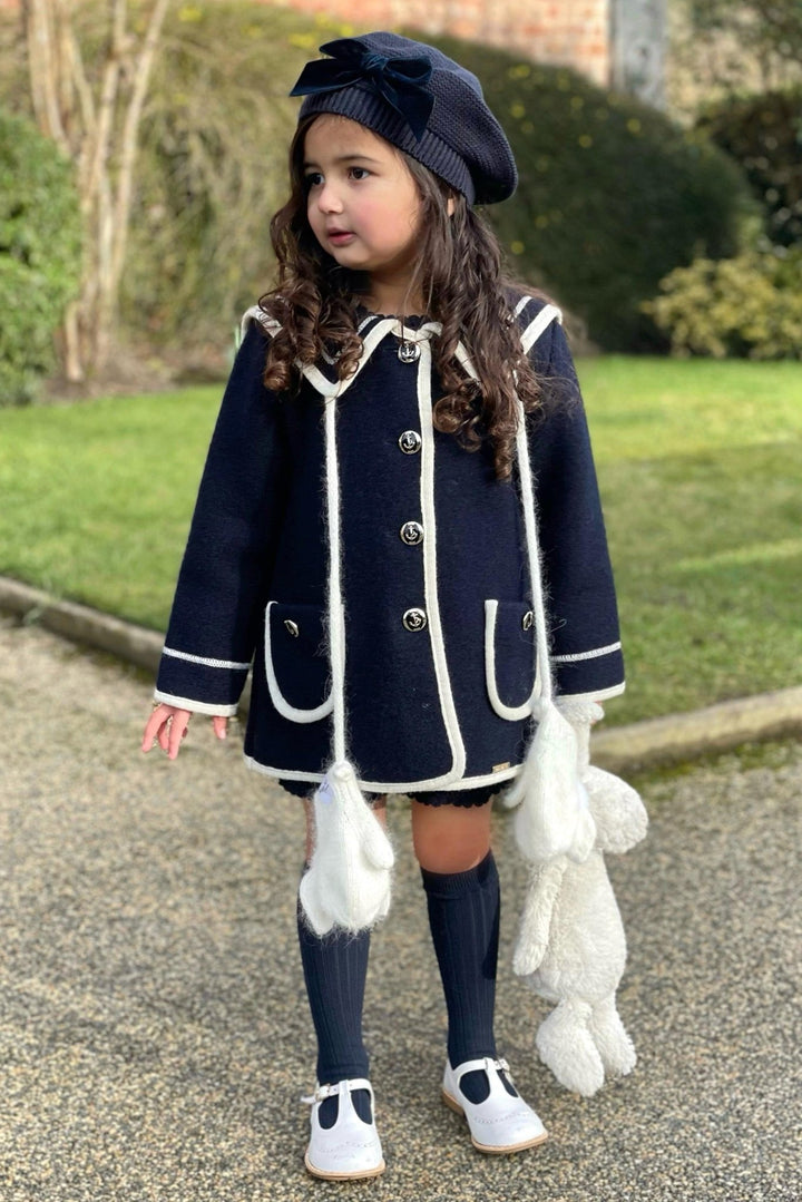 MARAE Kids "Artemis" Navy & Ivory Merino Wool Sailor Jacket - Millie and John