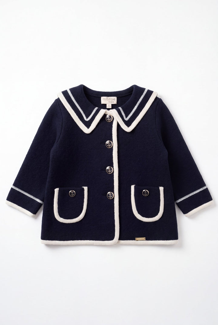 MARAE Kids "Artemis" Navy &amp; Ivory Merino Wool Sailor Jacket - Millie and John