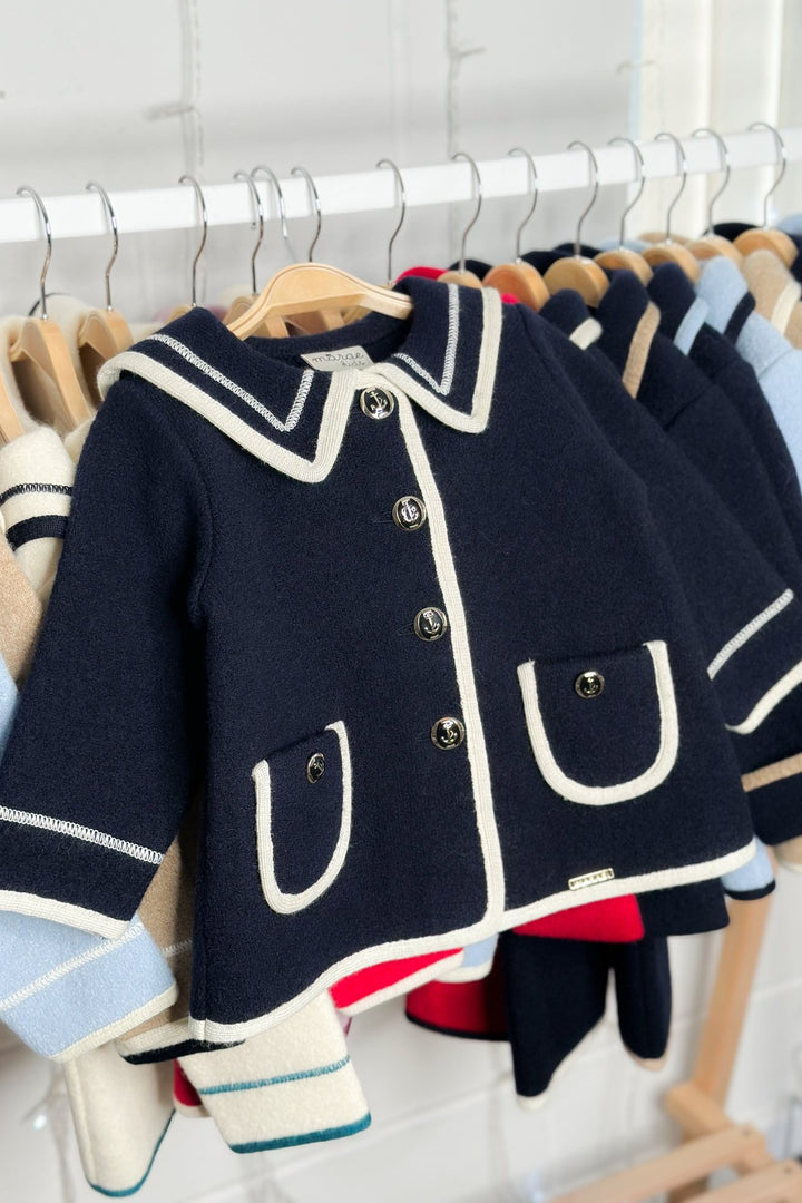 MARAE Kids "Artemis" Navy & Ivory Merino Wool Sailor Jacket - Millie and John