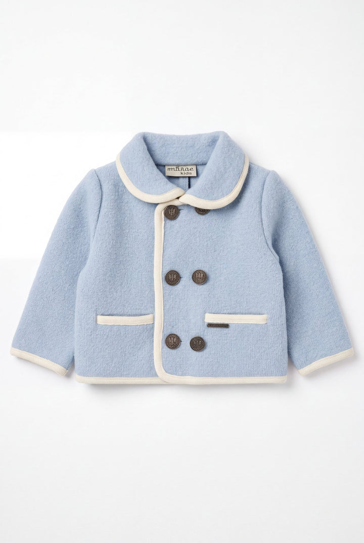 MARAE Kids "Charles" Light Blue &amp; Ivory Merino Wool Jacket - Millie and John