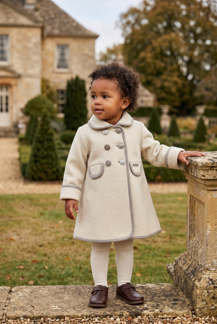 MARAE Kids "Charlotte" Ecru &amp; Stone Merino Wool Coat - Millie and John