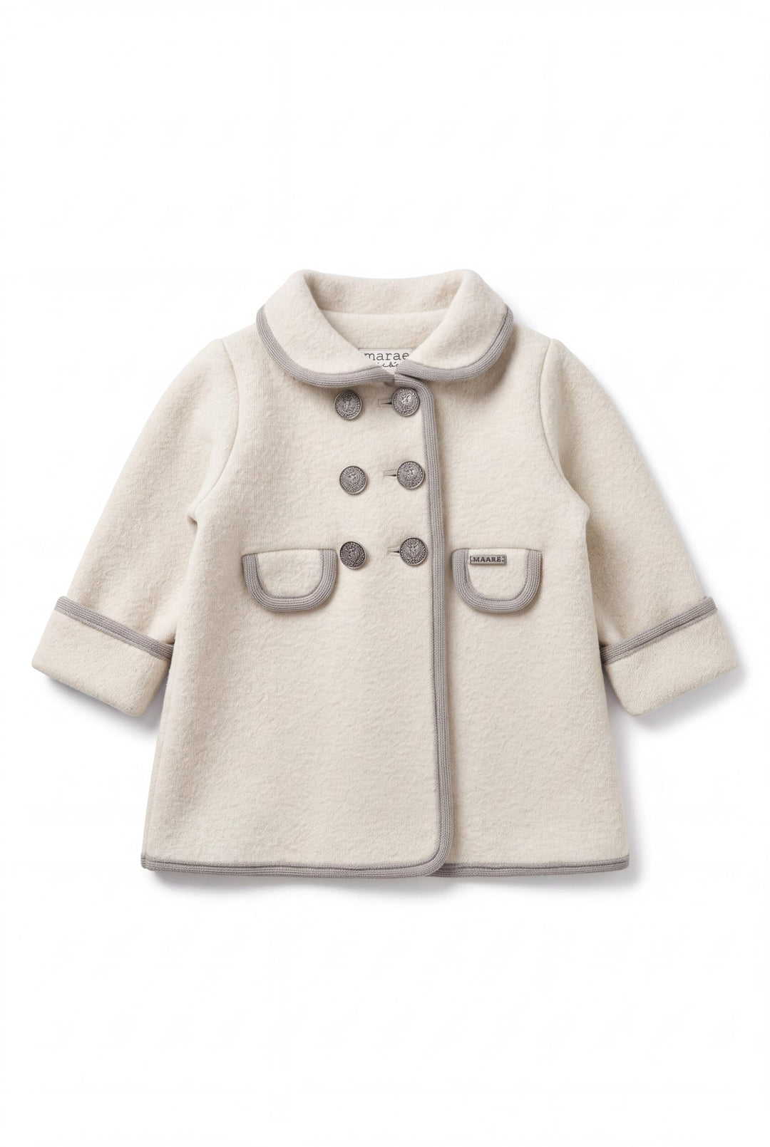 MARAE Kids "Charlotte" Ecru &amp; Stone Merino Wool Coat - Millie and John