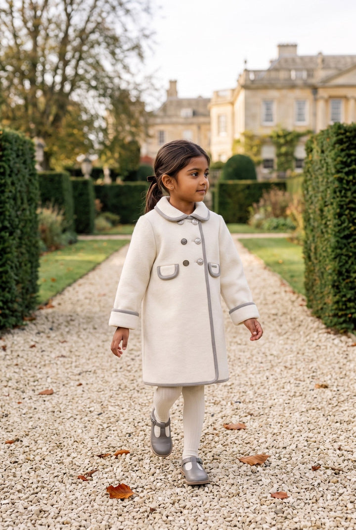MARAE Kids "Charlotte" Ivory &amp; Stone Merino Wool Coat - Millie and John