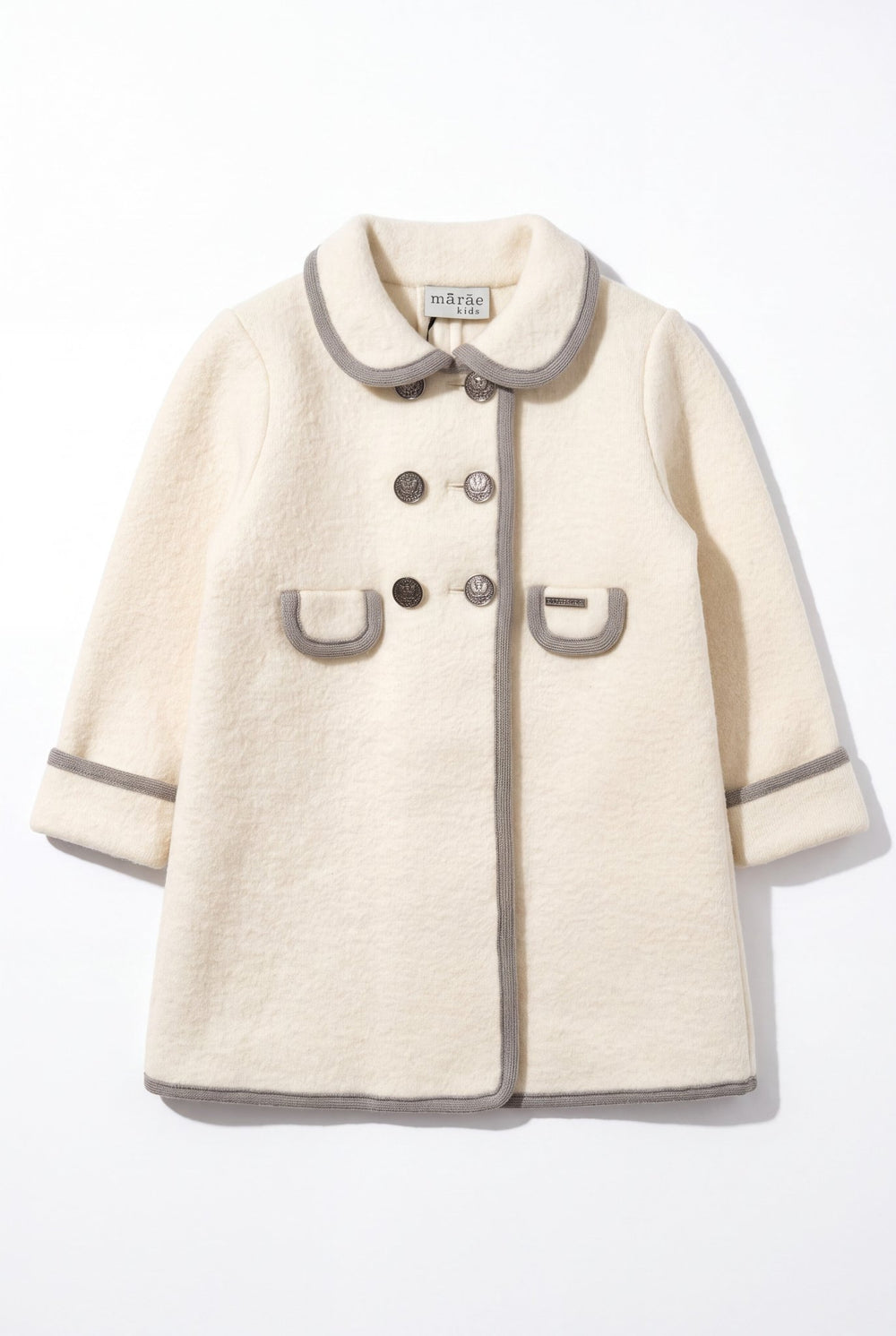 MARAE Kids "Charlotte" Ivory & Stone Merino Wool Coat - Millie and John