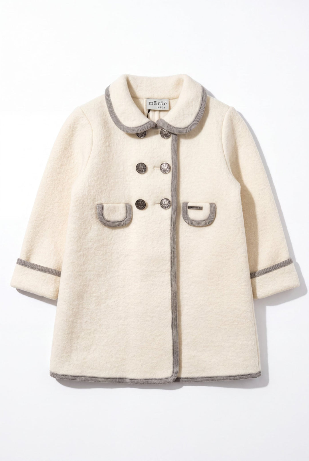 MARAE Kids "Charlotte" Ivory &amp; Stone Merino Wool Coat - Millie and John