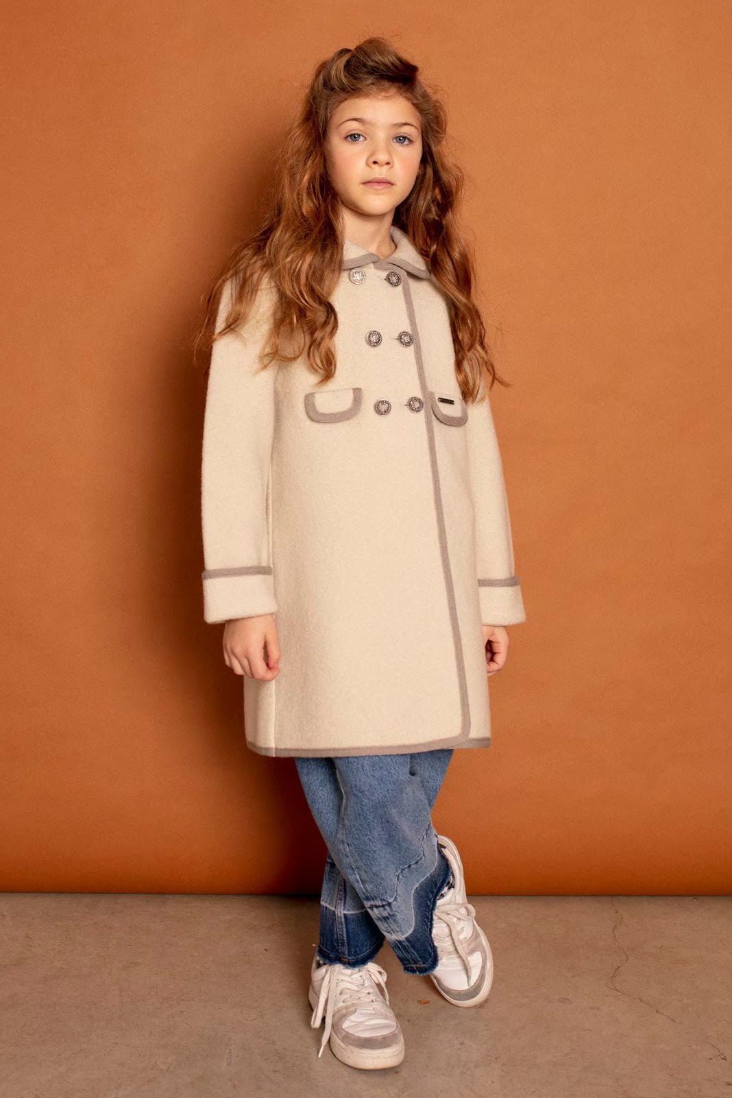 MARAE Kids "Charlotte" Ivory & Stone Merino Wool Coat - Millie and John