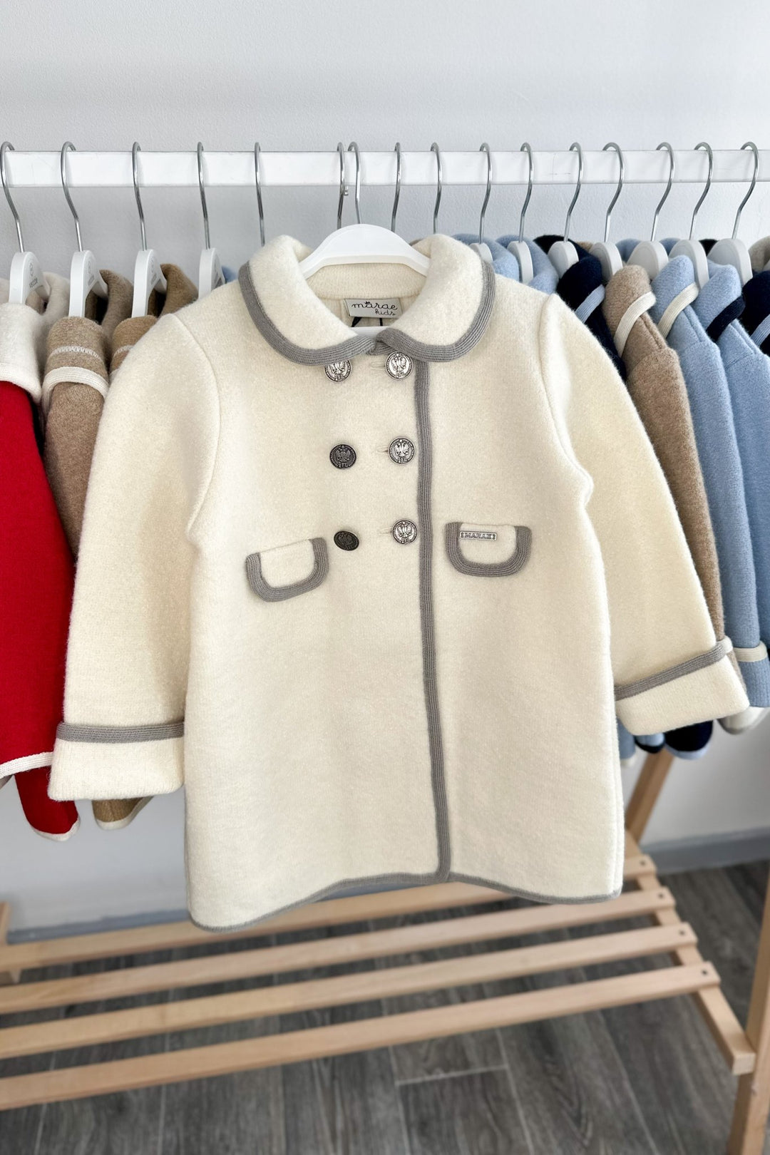 MARAE Kids "Charlotte" Ivory & Stone Merino Wool Coat - Millie and John