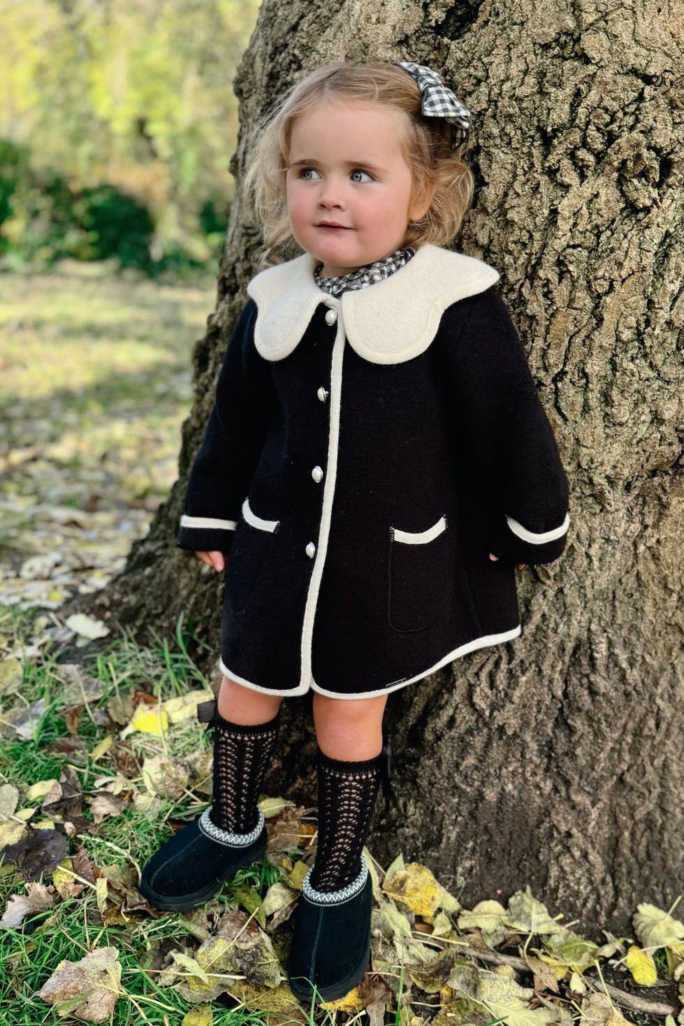 MARAE Kids "Eleanor" Black & Ivory Merino Wool Coat - Millie and John