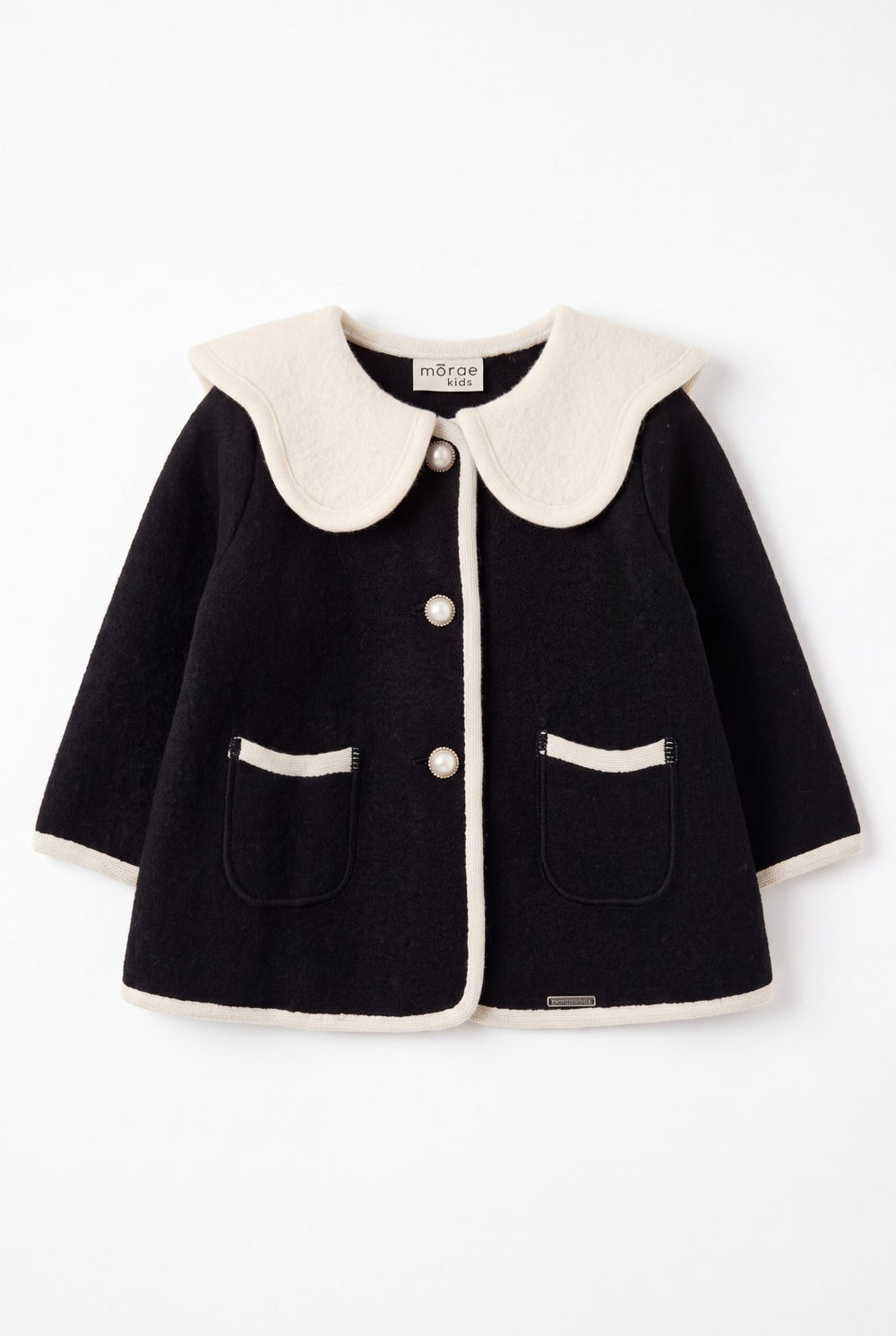 MARAE Kids "Eleanor" Black & Ivory Merino Wool Coat - Millie and John