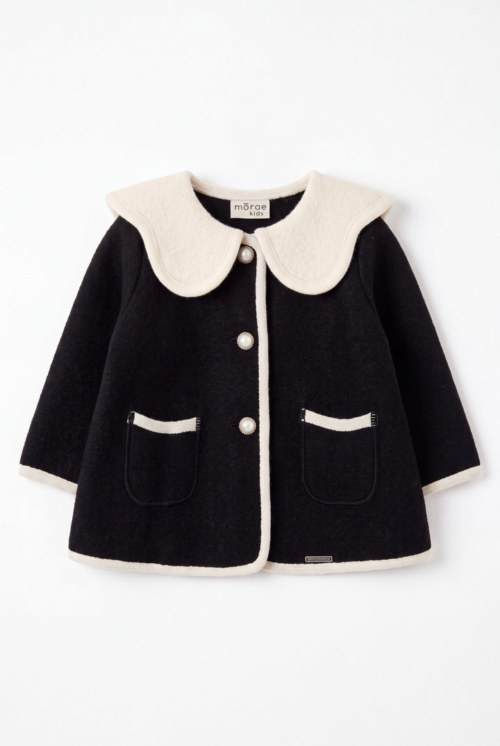 MARAE Kids "Eleanor" Black &amp; Ivory Merino Wool Coat - Millie and John