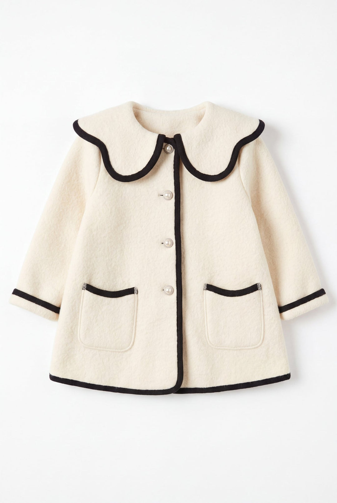 MARAE Kids "Eleanor" Ivory & Black Merino Wool Coat - Millie and John