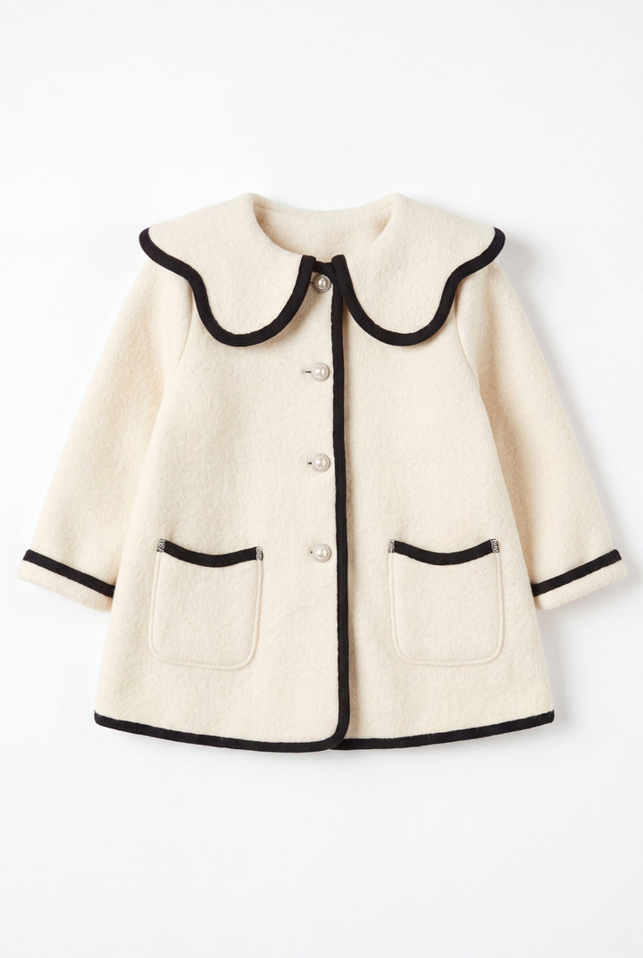 MARAE Kids "Eleanor" Ivory &amp; Black Merino Wool Coat - Millie and John