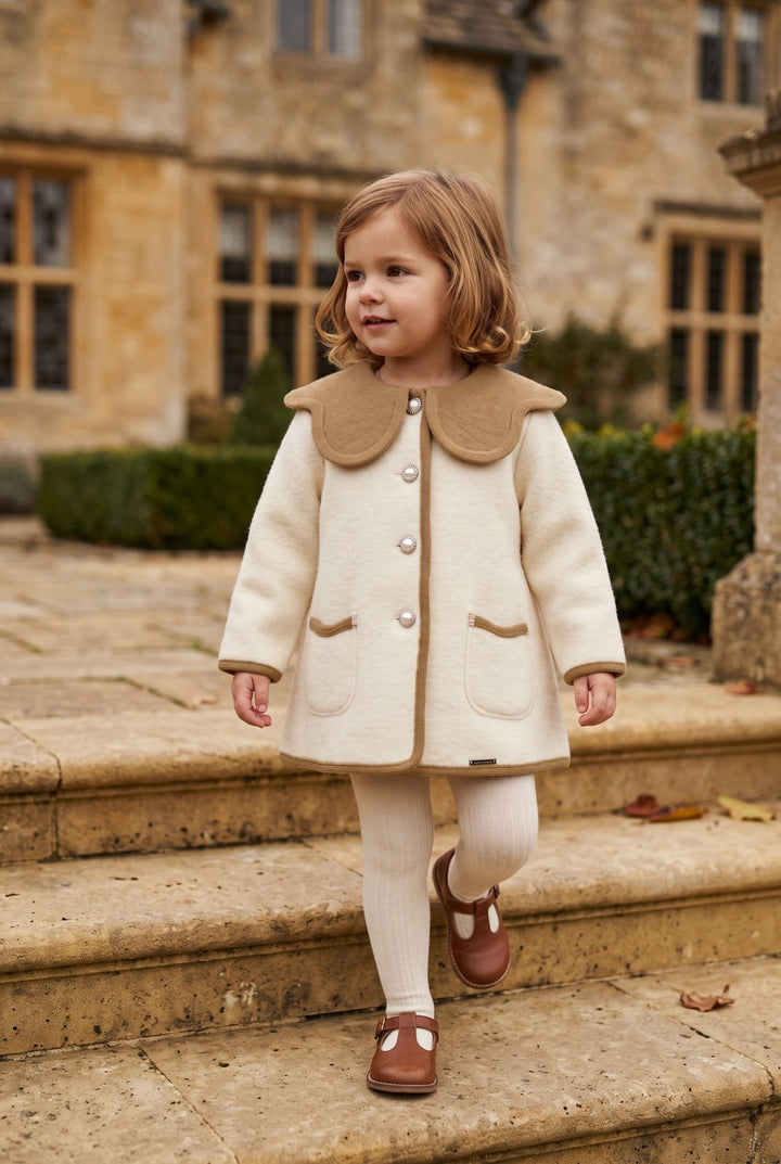 MARAE Kids "Eleanor" Ivory &amp; Camel Merino Wool Coat - Millie and John