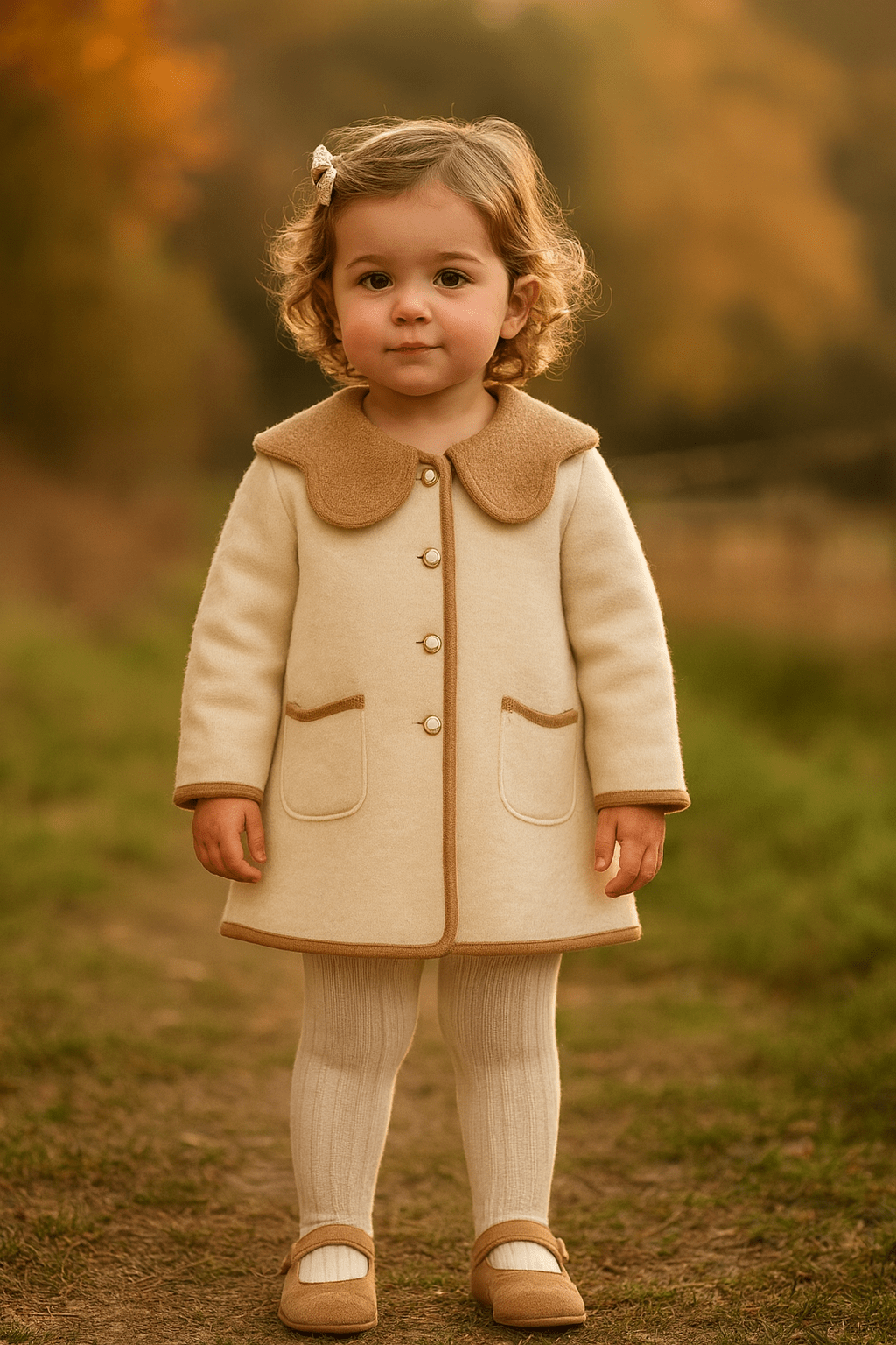 MARAE Kids "Eleanor" Ivory & Camel Merino Wool Coat - Millie and John