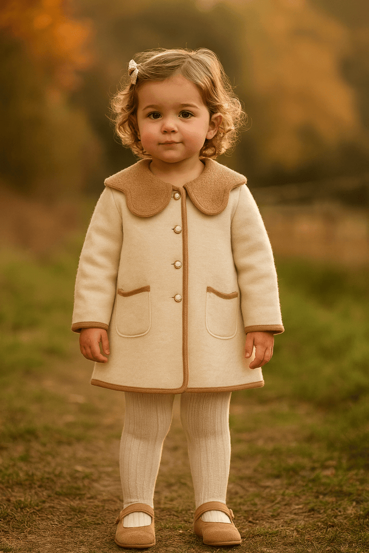 MARAE Kids "Eleanor" Ivory & Camel Merino Wool Coat - Millie and John