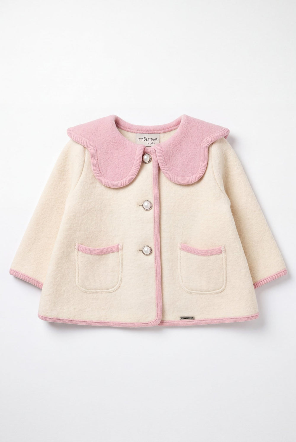 MARAE Kids "Eleanor" Ivory & Pink Merino Wool Coat - Millie and John
