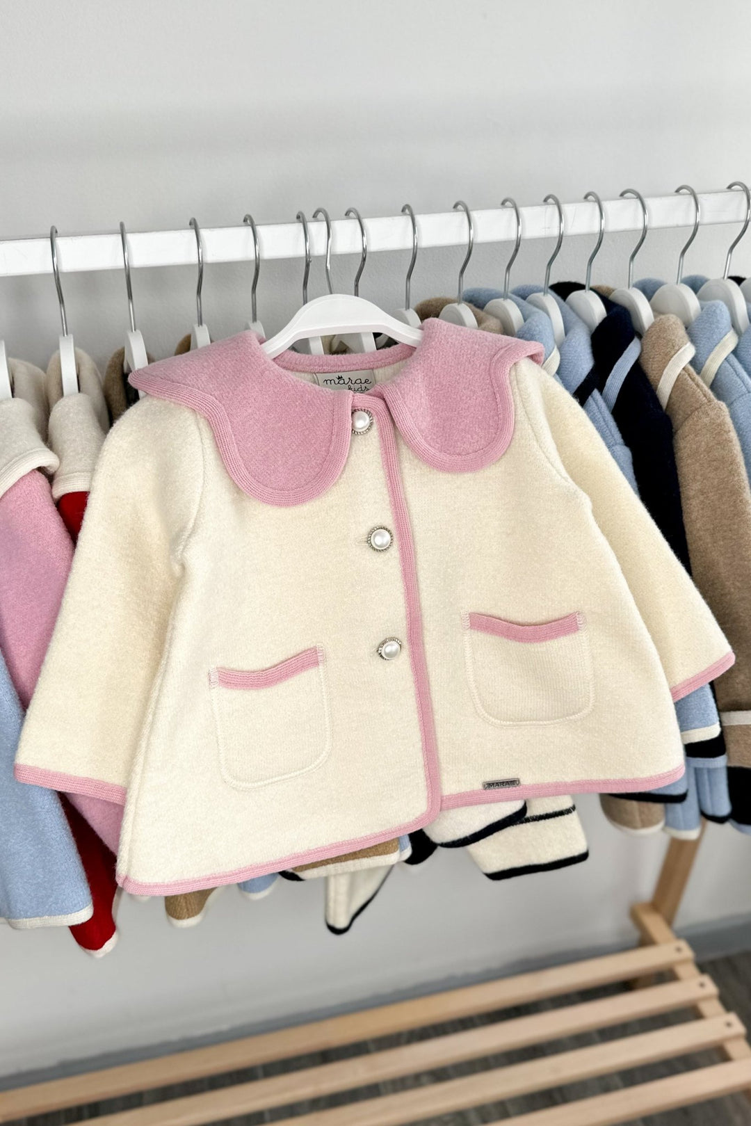 MARAE Kids "Eleanor" Ivory & Pink Merino Wool Coat - Millie and John