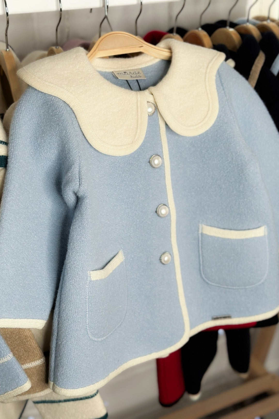 MARAE Kids "Eleanor" Light Blue & Ivory Merino Wool Coat - Millie and John