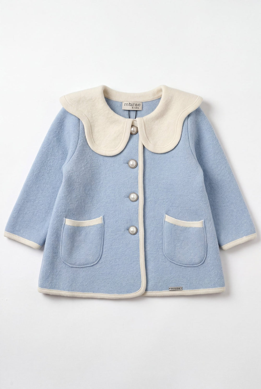 MARAE Kids "Eleanor" Light Blue & Ivory Merino Wool Coat - Millie and John