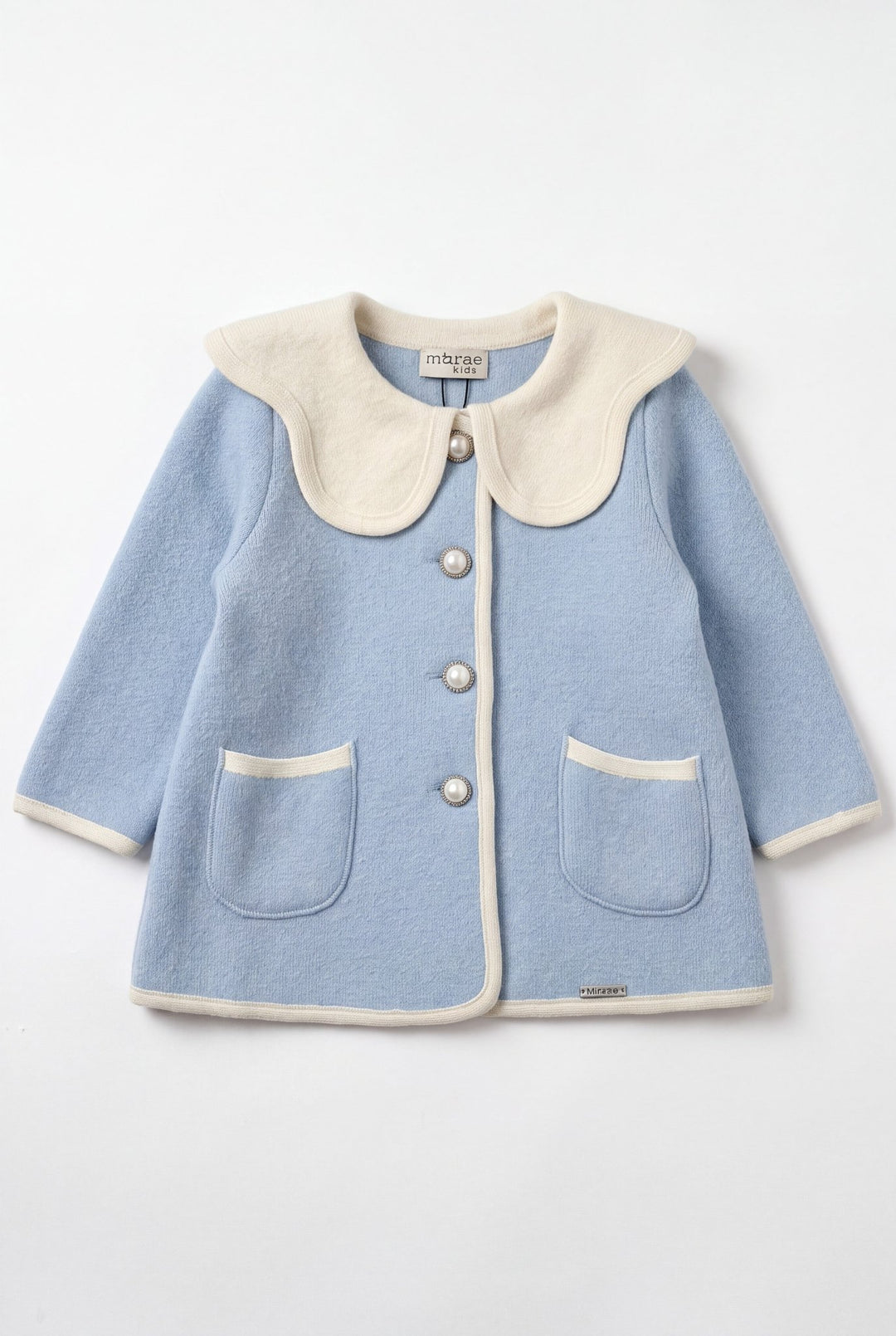 MARAE Kids "Eleanor" Light Blue &amp; Ivory Merino Wool Coat - Millie and John