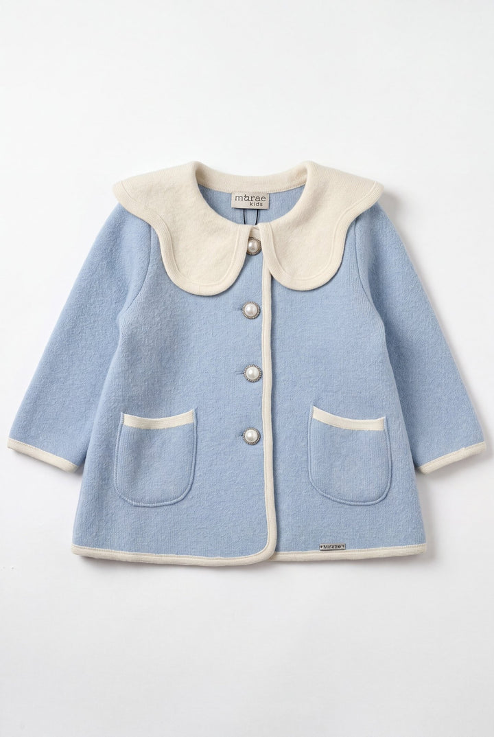 MARAE Kids "Eleanor" Light Blue &amp; Ivory Merino Wool Coat - Millie and John