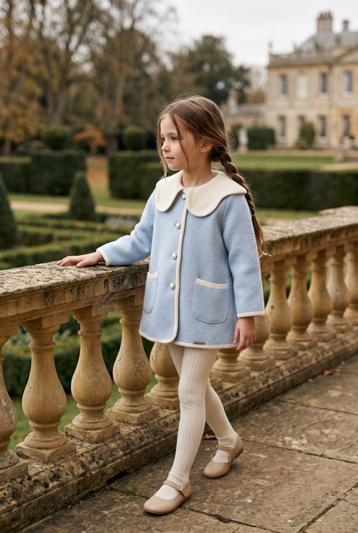 MARAE Kids "Eleanor" Light Blue &amp; Ivory Merino Wool Coat - Millie and John