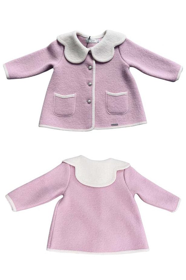 MARAE Kids "Eleanor" Pink & Ivory Merino Wool Coat - Millie and John