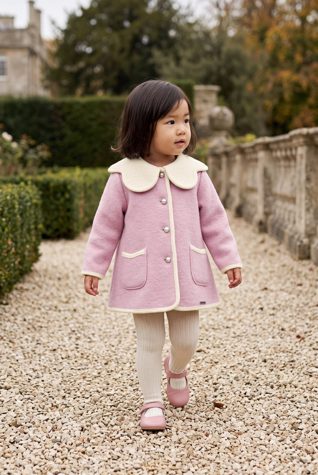 MARAE Kids "Eleanor" Pink & Ivory Merino Wool Coat - Millie and John
